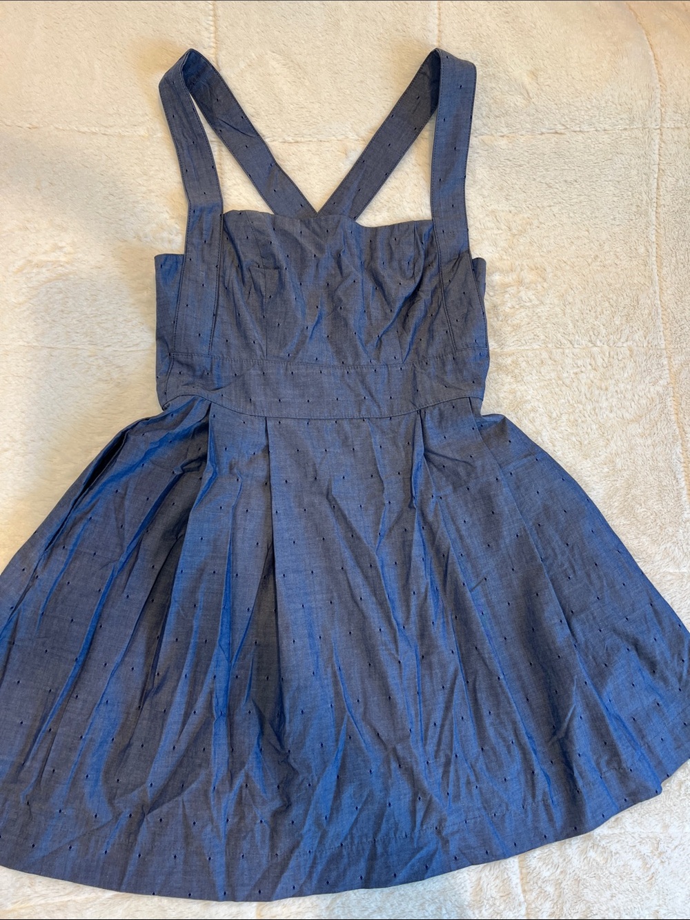 NWOT Teeze Me Denim Blue Polka-Dot Midi Fit-and-Flare Dress